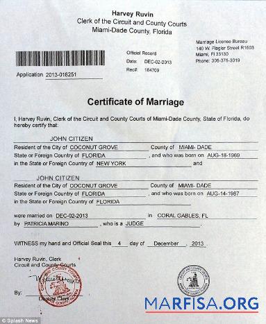 Realistic USA Circuit and county courts marriage certificate sample